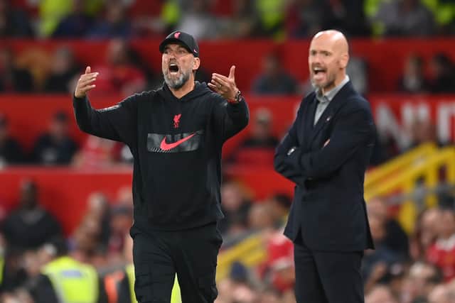 Manchester United manager Erik ten Hag and Liverpool manager Jurgen Klopp. (Photo by Michael Regan/Getty Images)