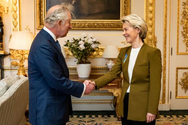 The King meets EU Commission President Ursula von der Leyen in a sign of improving relations between the UK and EU (image: AFP/Getty Images)