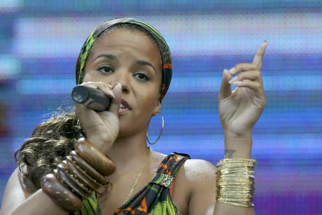 Ms Dynamite performs on stage at “Live 8 London” in Hyde Park on July 2, 2005 in London, England (Photo by Jo Hale/Getty Images)