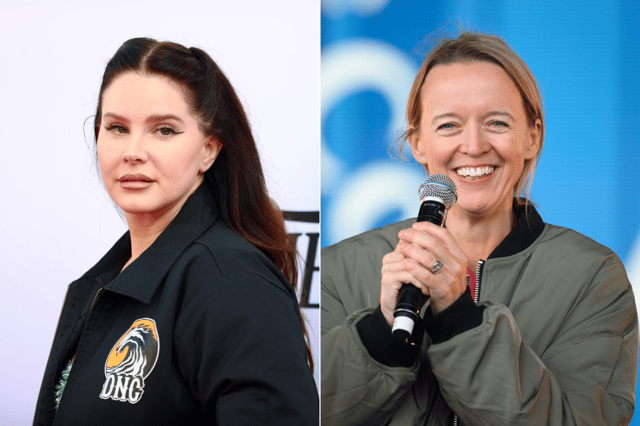 Glastonbury co-organiser Emily Eavis (right) has announced that two female artists will headline Glastonbury 2024 - though Lana Del Rey (right) is not happy about the first announcement either (Credit: Getty Images)
