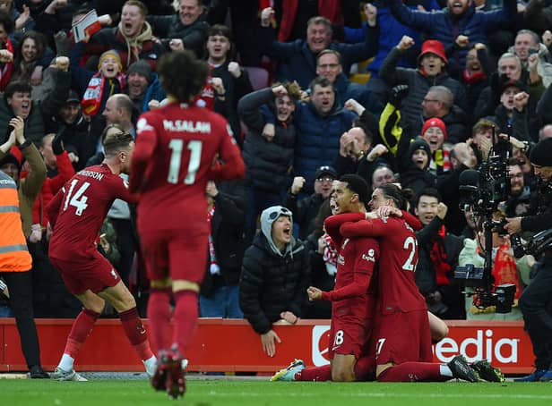Liverpool celebrate beating United 7-0. Fans can apply for UCL 2022 final refunds
