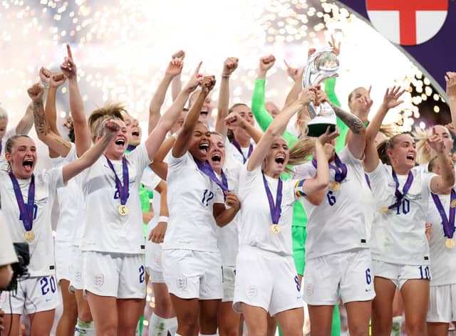 England Women celebrate winning the Euros 2022 championship