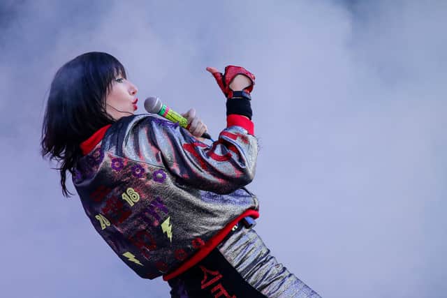 US singer Karen O of the Yeah Yeah Yeahs performs during the eighth annual Governors Ball Music Festival on Randalls Island in New York on June 1, 2018. (Photo by KENA BETANCUR / AFP)