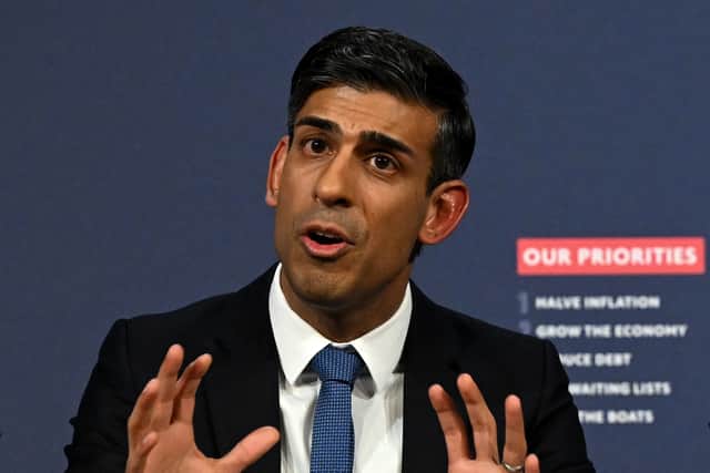 Prime Minister Rishi Sunak during a press conference in Downing Street after the government unveiled plans for new laws to curb Channel crossings as part of the Illegal Migration Bill. New legislation will be introduced which means asylum seekers will be detained and “swiftly removed” if they arrive in the UK through unauthorised means. Credit: PA