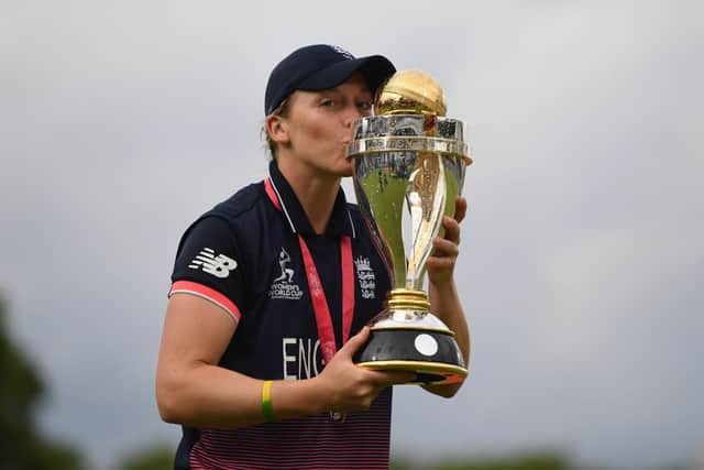 England’s Heather Knight celebrates winning World Cup in 2017
