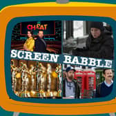 The orange Screen Babble television, featuring images from Cheat, The Last of Us, Ted Lasso, and the Oscars (Credit: NationalWorld Graphics)