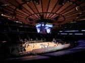 A general view of the arena as players from the Marquette Golden Eagles and the Georgetown Hoyas warmup before their first round game of the Big East Men’s Basketball Tournament at Madison Square Garden on March 10, 2021 in New York City. (Photo by Sarah Stier/Getty Images)