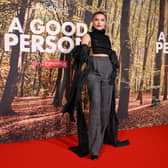 Florence Pugh wore a cropped top to the premiere of A Good Person at the Ham Yard Hotel In London.  (Photo by Jeff Spicer/Getty Images)
