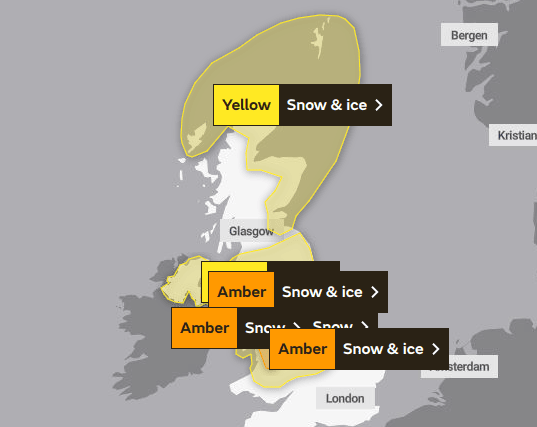 Met Office weather warnings for Friday 10 March (Photo: Met Office)