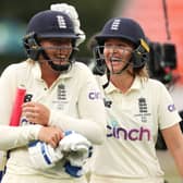 Sophie Ecclestone and Kate Cross in the 2022 Ashes series in Australia