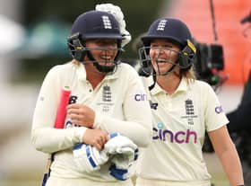 Sophie Ecclestone and Kate Cross in the 2022 Ashes series in Australia