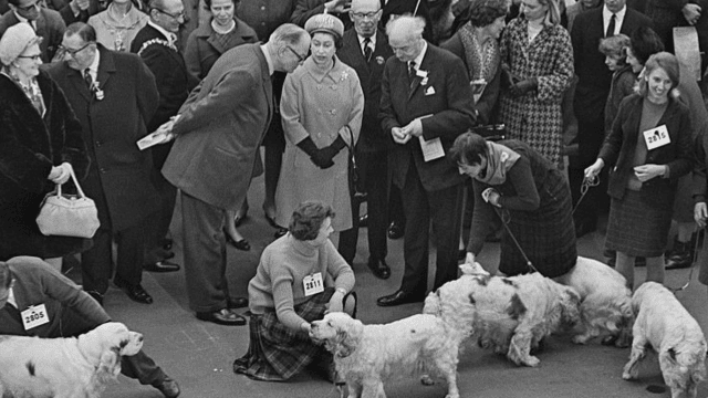 Queen Elizabeth II visits the Crufts Dog Show at the Olympia exhibition centre, London, 9th February 1969. (Photo by Potter/Daily Express/Hulton Archive/Getty Images)