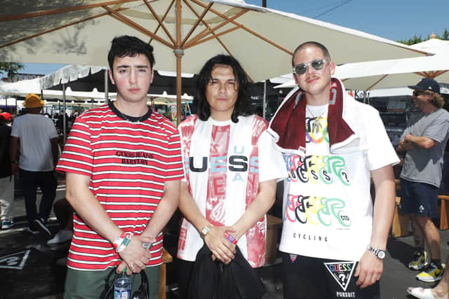 (L-R) Zack Bia, Guillermo Andrade and Nicolai Marciano attend GUESS SPORT Field Day Experience hosted by GUESS JEANS U.S.A. on August 24, 2019 in Los Angeles, California. (Photo by Roger Kisby/Getty Images for GUESS?, Inc.)