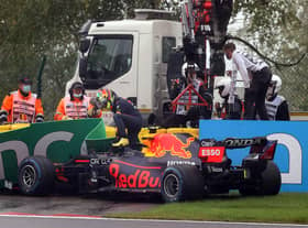 Sergio Perez crashes in 2021 Spa formation lap