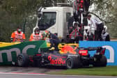 Sergio Perez crashes in 2021 Spa formation lap