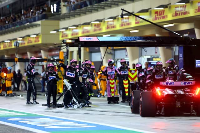 Esteban Ocon serves one of three time penalties in pits at Bahrain Grand Prix