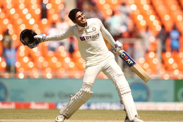 India’s Shubman Gill celebrates scoring a century against Australia