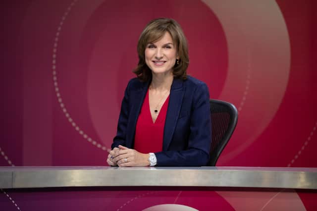 Handout photo of Fiona Bruce on the set of Question Time. Credit: PA / BBC