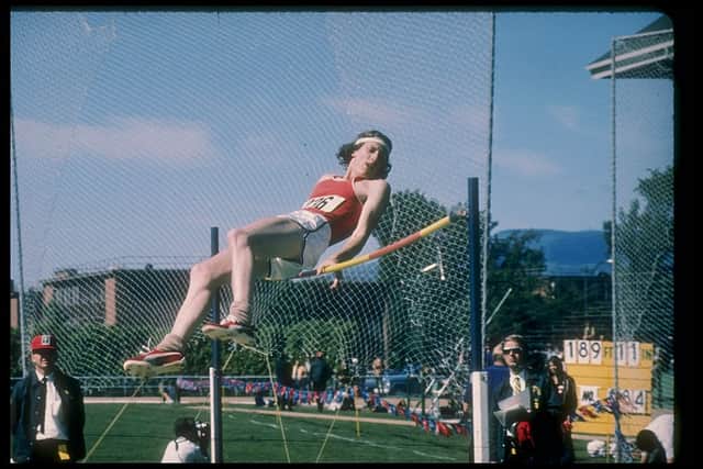 Dick Fosbury jumps clears the bar in 1968 (Photo by Tony Duffy  /Allsport)