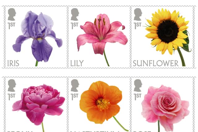 Photo issued by Royal Mail of their new 10-stamp set which showcases some of the most popular types of flowers grown in gardens across the UK (Image by PA Media) 