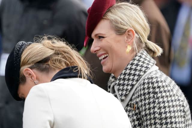 Zara opted for a checked Laura Green coat and a hat by Juliette Botterill Millinery for Cheltenham in 2020. Photograph by Getty
