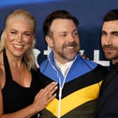 (L-R) Hannah Waddingham, Jason Sudeikis and Brett Goldstein attend Apple Original Series "Ted Lasso" Season 3 Red Carpet Premiere Event at Westwood Village Theater on March 07, 2023 in Los Angeles, California. (Photo by Frazer Harrison/Getty Images)