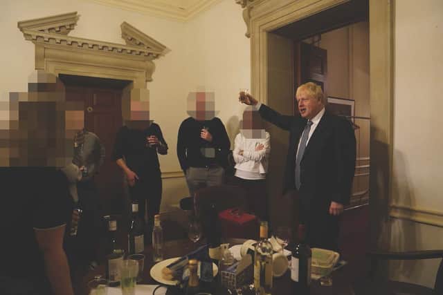 Photo dated 13/11/20 issued by the House of Commons showing then prime minister Boris Johnson at a leaving gathering in the vestibule of the Press Office of 10 Downing Street, London. Credit: PA