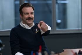 Jason Sudeikis as Ted Lasso in Ted Lasso Season 2, pointing right at you (Credit: Apple TV+)