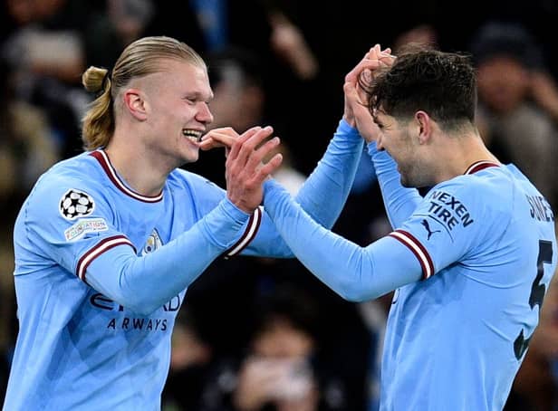 Erling Haaland celebrates scoring Man City’s fifth goal against RB Leipzig