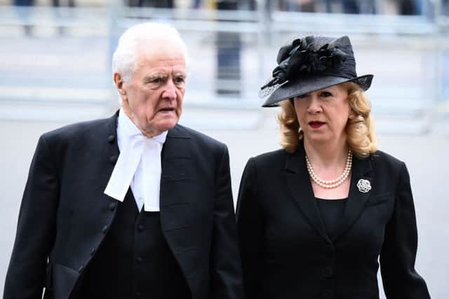 John McFall (L) and Deputy Speaker of the House of Commons, Eleanor Laing, arrive to attend a Service of Thanksgiving for Britain’s Prince Philip, Duke of Edinburgh, at Westminster Abbey in central London on March 29, 2022 (Photo by DANIEL LEAL/AFP via Getty Images)