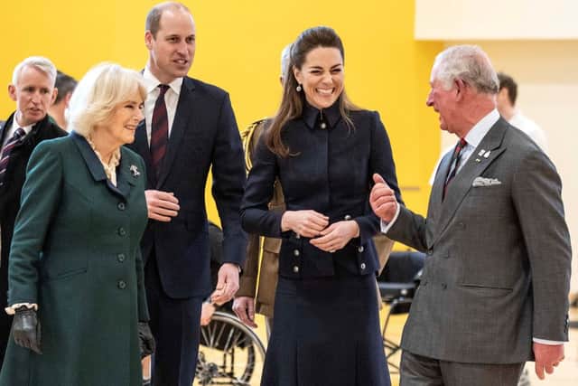 Kate Middleton reportedly laughs more at King Charles' jokes than Camilla, according to a body language expert (Pic:Getty)