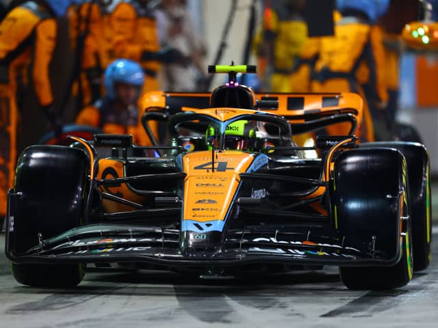 Lando Norris during one of many pitstops in Bahrain 2023