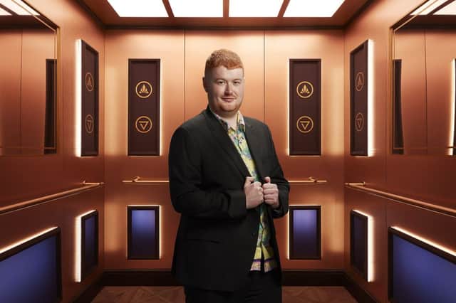 Rise and Fall contestant Connor, pictured in the gold elevator (Credit: Channel 4)