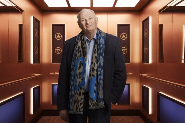 Rise and Fall contestant Jeff, pictured in the gold elevator (Credit: Channel 4)