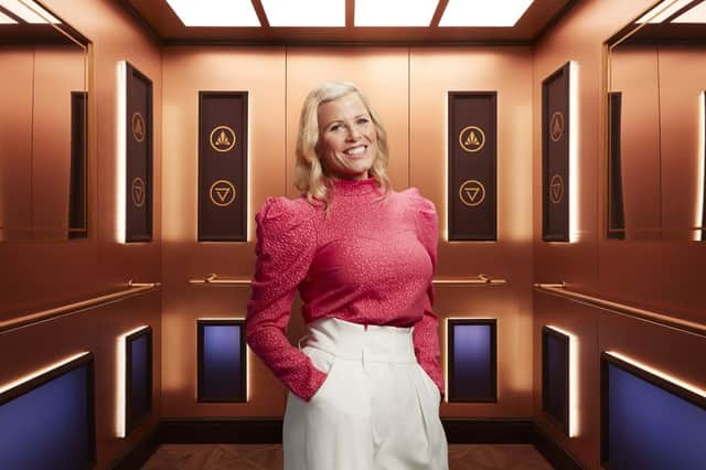 Rise and Fall contestant Joanna, pictured in the gold elevator (Credit: Channel 4)