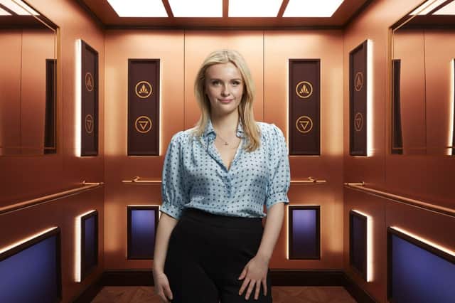 Rise and Fall contestant Marina, pictured in the gold elevator (Credit: Channel 4)