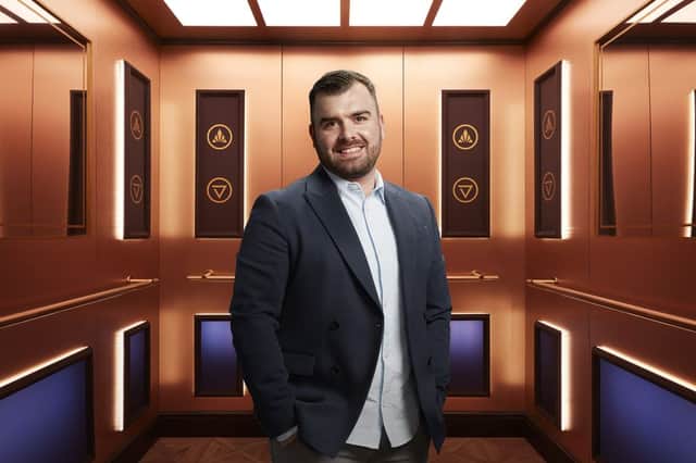 Rise and Fall contestant Matt, pictured in the gold elevator (Credit: Channel 4)