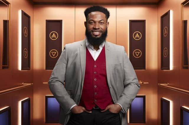 Rise and Fall contestant Prince, pictured in the gold elevator (Credit: Channel 4)