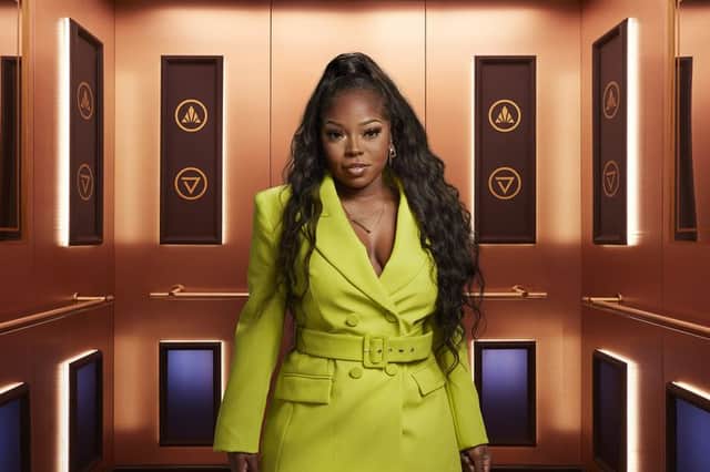 Rise and Fall contestant Rachel, pictured in the gold elevator (Credit: Channel 4)