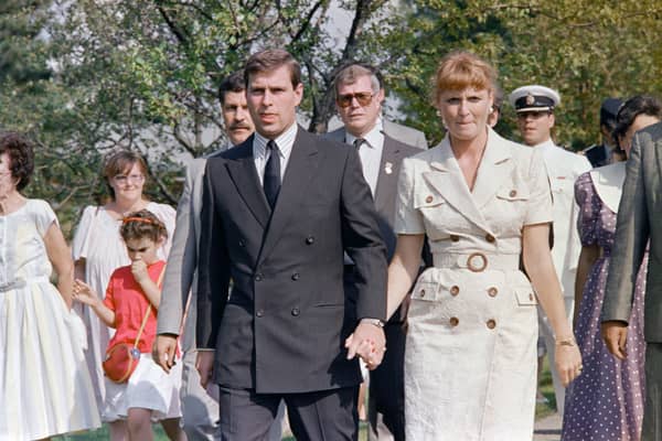 Lady Sarah Ferguson, duchess of York, and Prince Andrew visit the Montreal Botanical Gardens on July 18, 1989.  (Photo by ROBERT GIROUX/AFP via Getty Images)