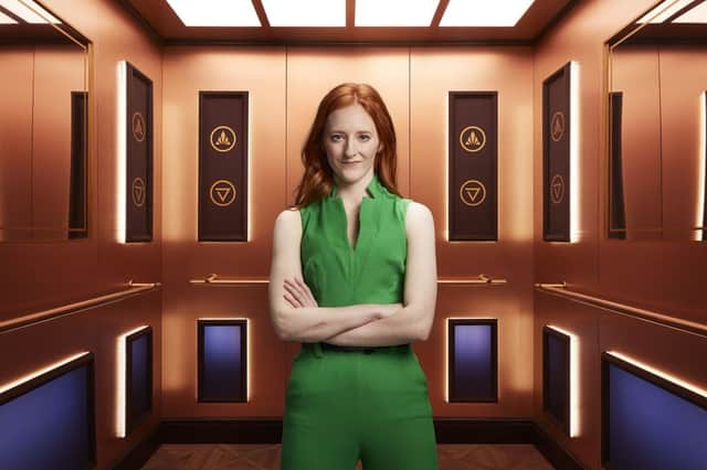 Rise and Fall contestant Sophie Corcoran, pictured in the gold elevator (Credit: Channel 4)