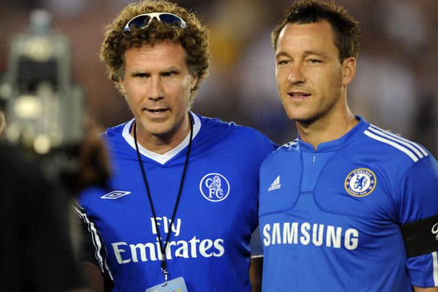 Actor Will Ferrell (L) poses with Chelsea FC captain John Terry before the 2009 World Football Challenge game Chelsea FC vs Inter Milan, at the Rose Bowl stadium in Pasadena, California, on July 21, 2009. AFP PHOTO / GABRIEL BOUYS (Photo credit should read GABRIEL BOUYS/AFP via Getty Images)