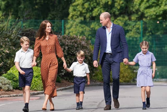  Prince George, Princess Charlotte and Prince Louis, accompanied by their parents the Prince and Princess of Wales. Picture: PA