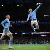 Erling Haaland celebrates scoring Manchester City’s first goal against Burnley