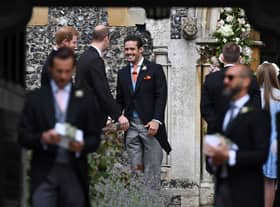 Spencer Matthews greets Prince William and Prince Harry at his brother's wedding. (Getty Images)