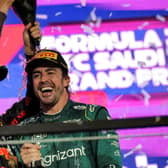Fernando Alonso celebrates his second third place of 2023