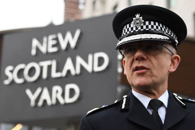 Metropolitan Police Commissioner Mark Rowley outside New Scotland Yard. Credit: Getty