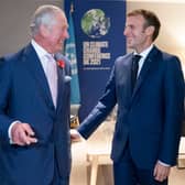 Prince Charles, Prince of Wales meets President of France Emmanuel Macron ahead of their bilateral meeting during the Cop26 summit at the Scottish Event Campus (SEC) on November 1, 2021 in Glasgow, United Kingdom. 2021 sees the 26th United Nations Climate Change Conference. (Photo by Jane Barlow - Pool/Getty Images)