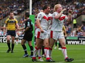 Bryn Hargreaves (centre) playing for St Helens in 2008