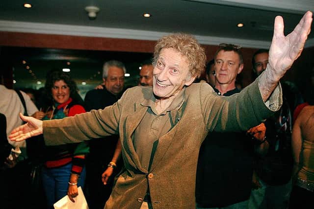French mime Marcel Marceau gestures prior to a press conference, 08 March 2005 in Caracas, Venezuela. (Photo: ANDREW ALVAREZ/AFP via Getty Images)